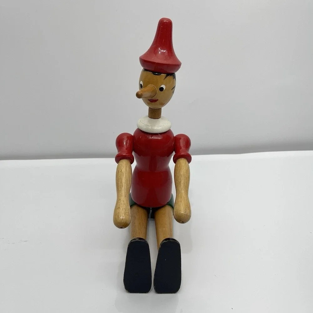 VTG Wooden Pinocchio Puppet Statue Doll Articulated Jointed Poseable Italy‎ 12